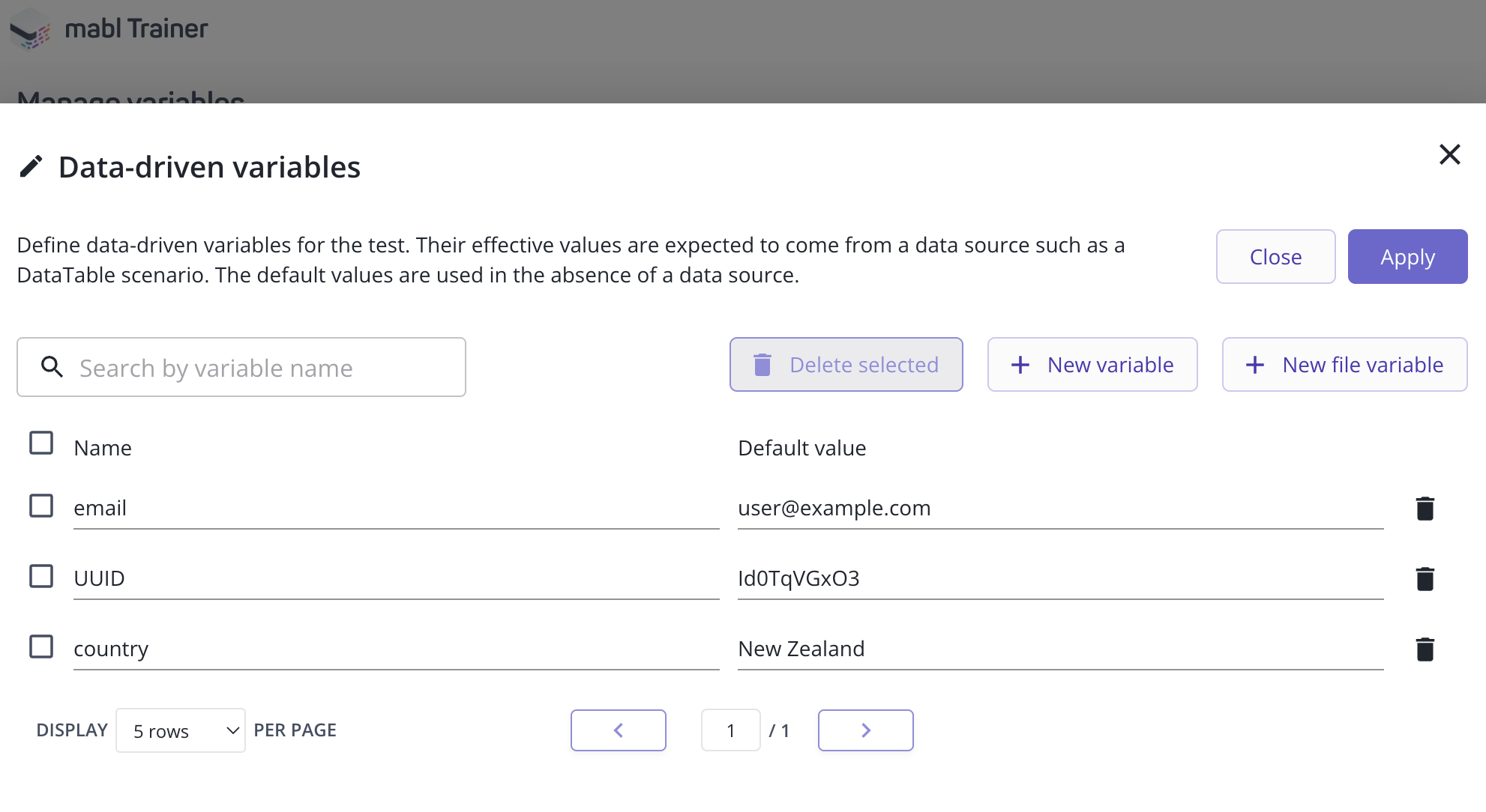 Managing test data-driven variables