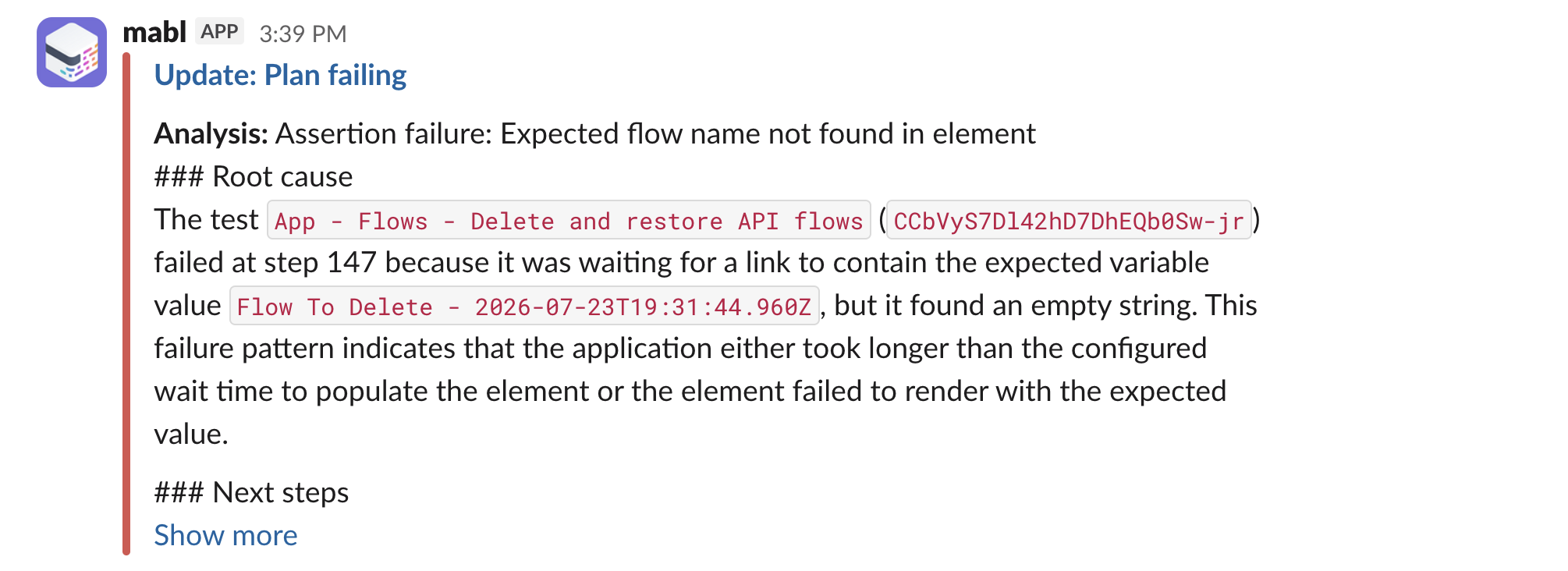 A plan failing notification