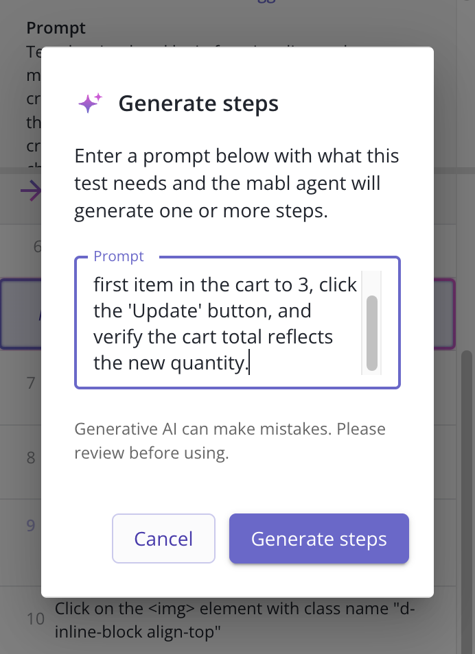 Entering a prompt to generate steps