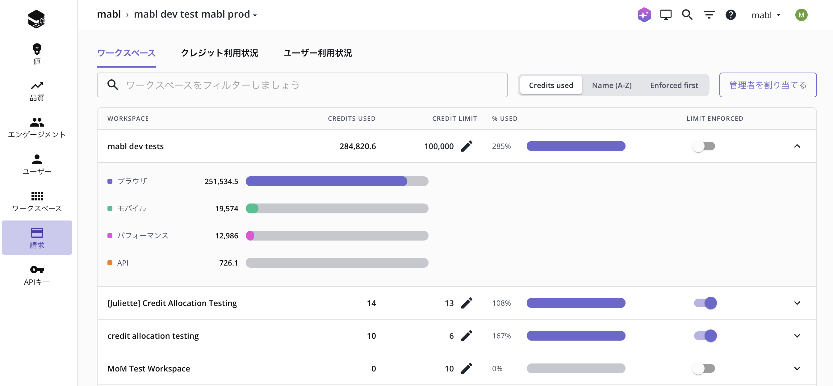 ワークスペースの上限を確認する