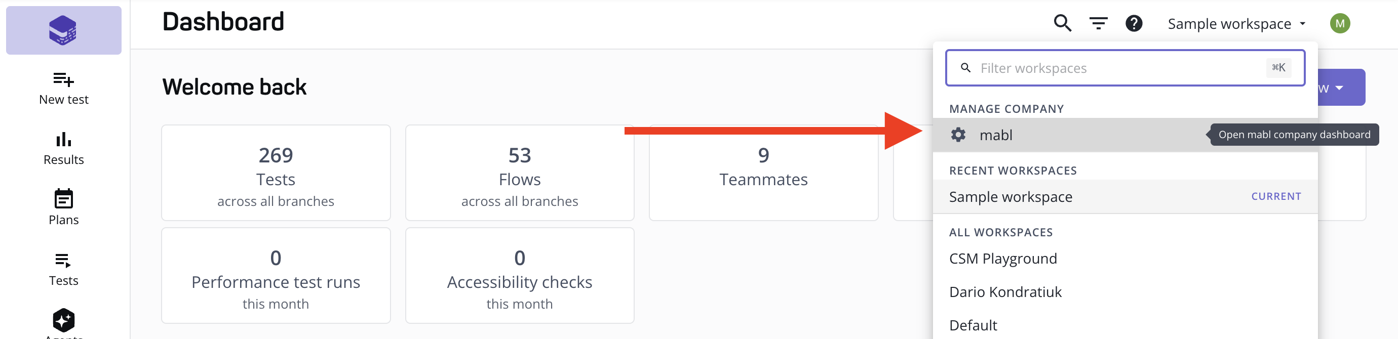 Accessing the company dashboard