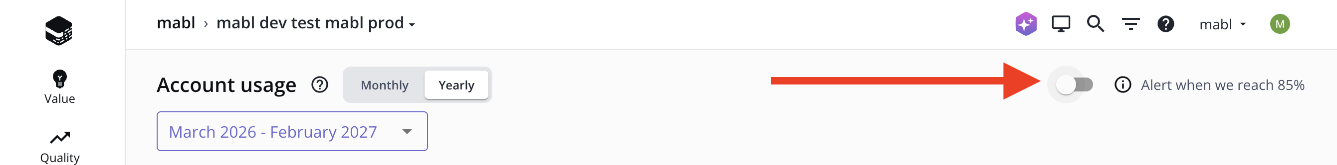 Billing alert toggle