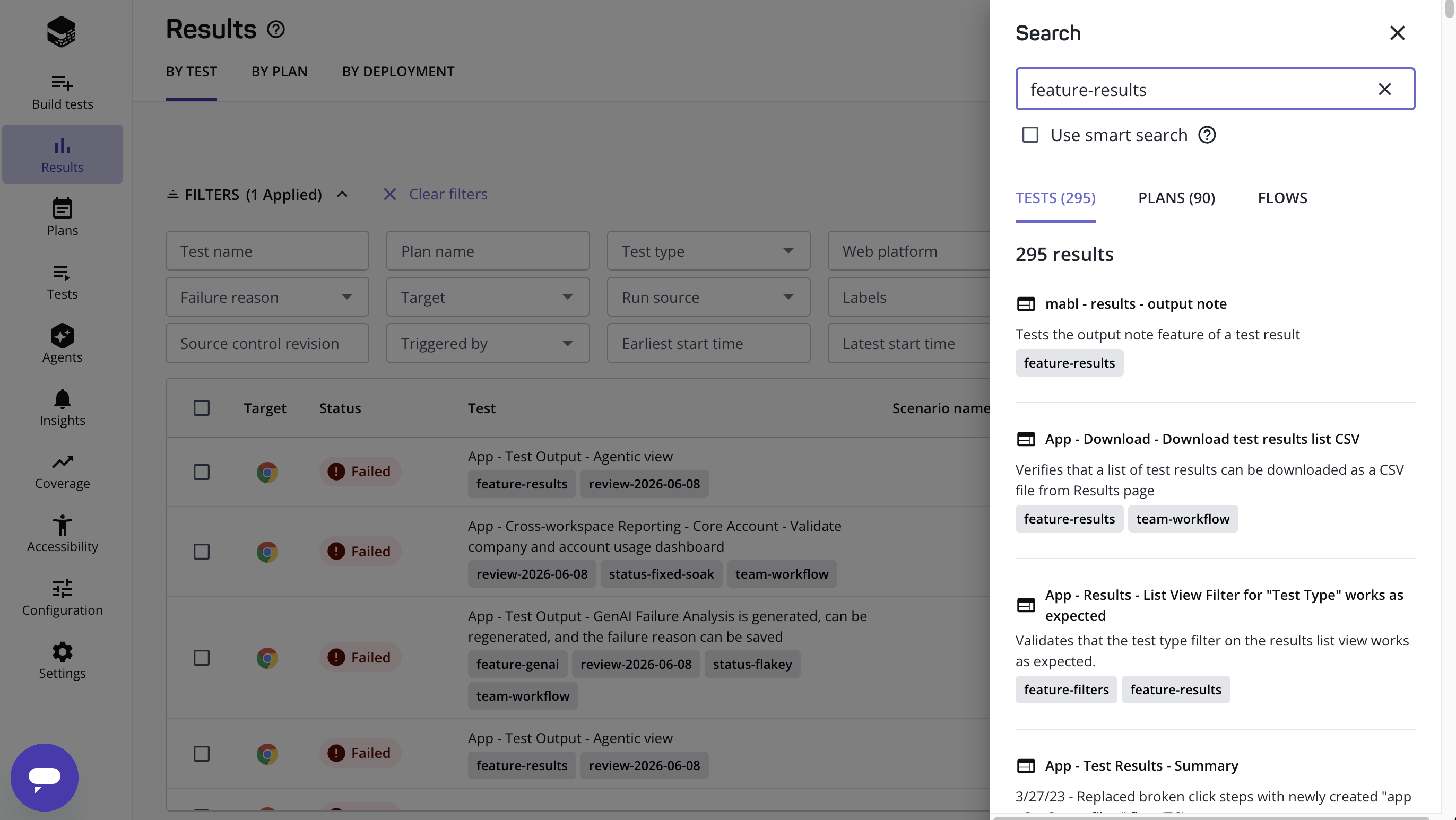 Searching a workspace by label