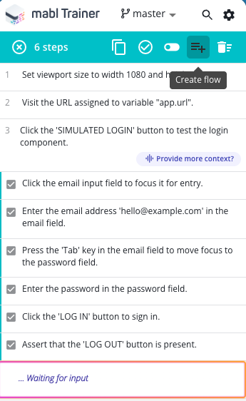 Selecting steps in bulk to create a flow
