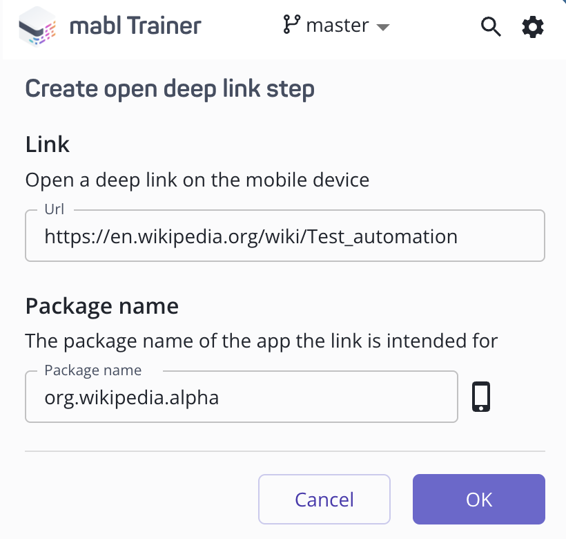 Adding a deep link step