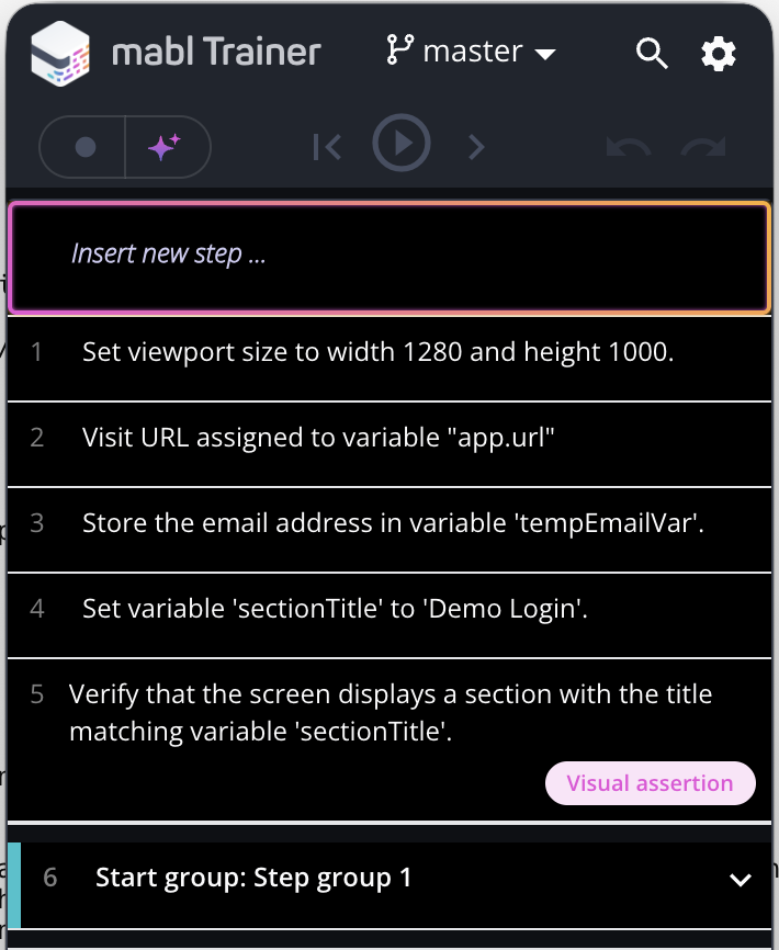 ダークモードで表示されたmablトレーナーのステップリスト