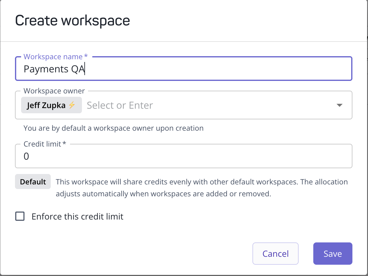 Adding a workspace from the account dashboard