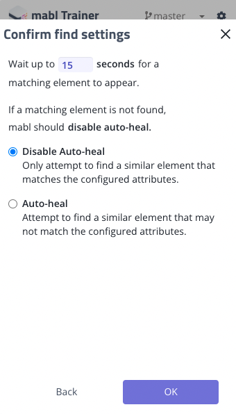 Specifying the timeout and action if the element is not found