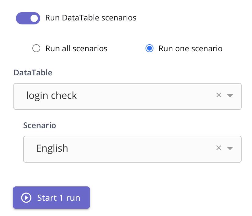Ad hoc cloud run with a DataTable scenario