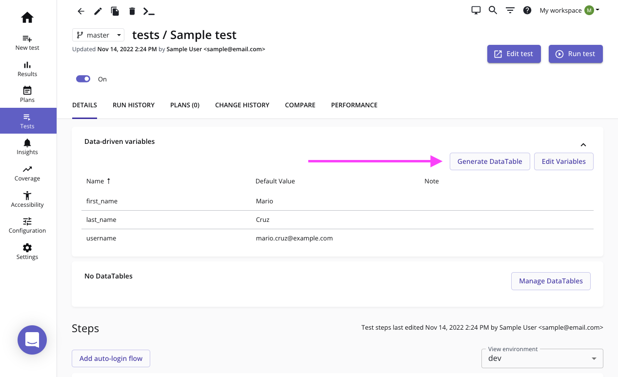 Generating a DataTable from test data-driven variables