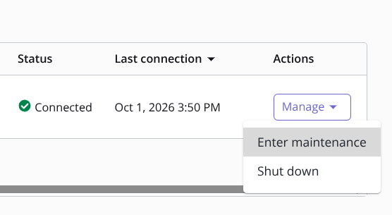 The Manage menu with Enter maintenance highlighted