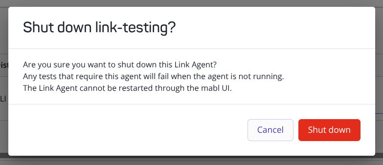 Link Agentのシャットダウンを確認するダイアログ