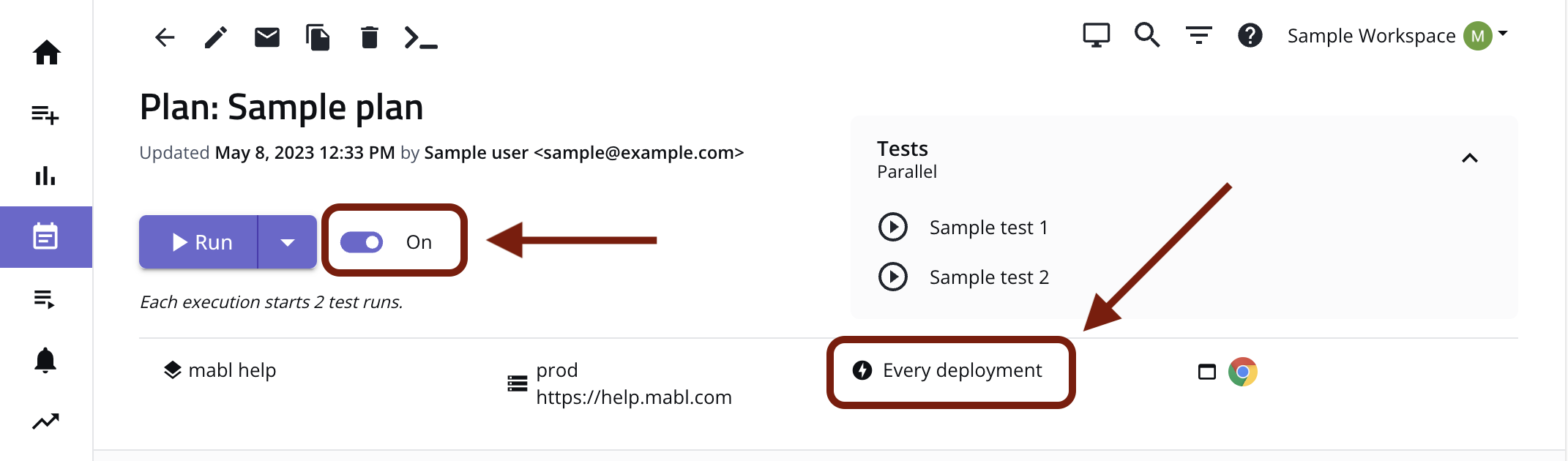 Plan with the correct settings to be triggered by a deployment event